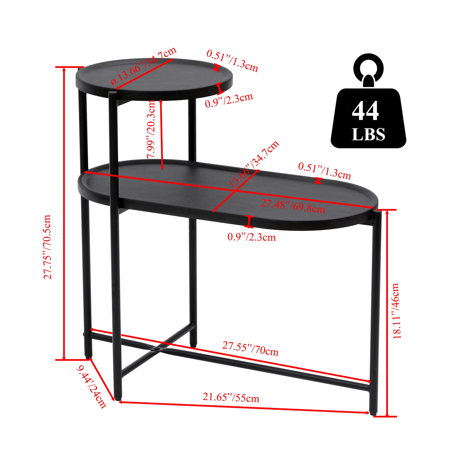 Round Coffee Table With Storage Tray 2 Tier Oval End Tables Wooden Small Side Table For Living Room Black Black Primary Living Space Modern Freestanding Round Shelves Coffee & End Tables Round Metal