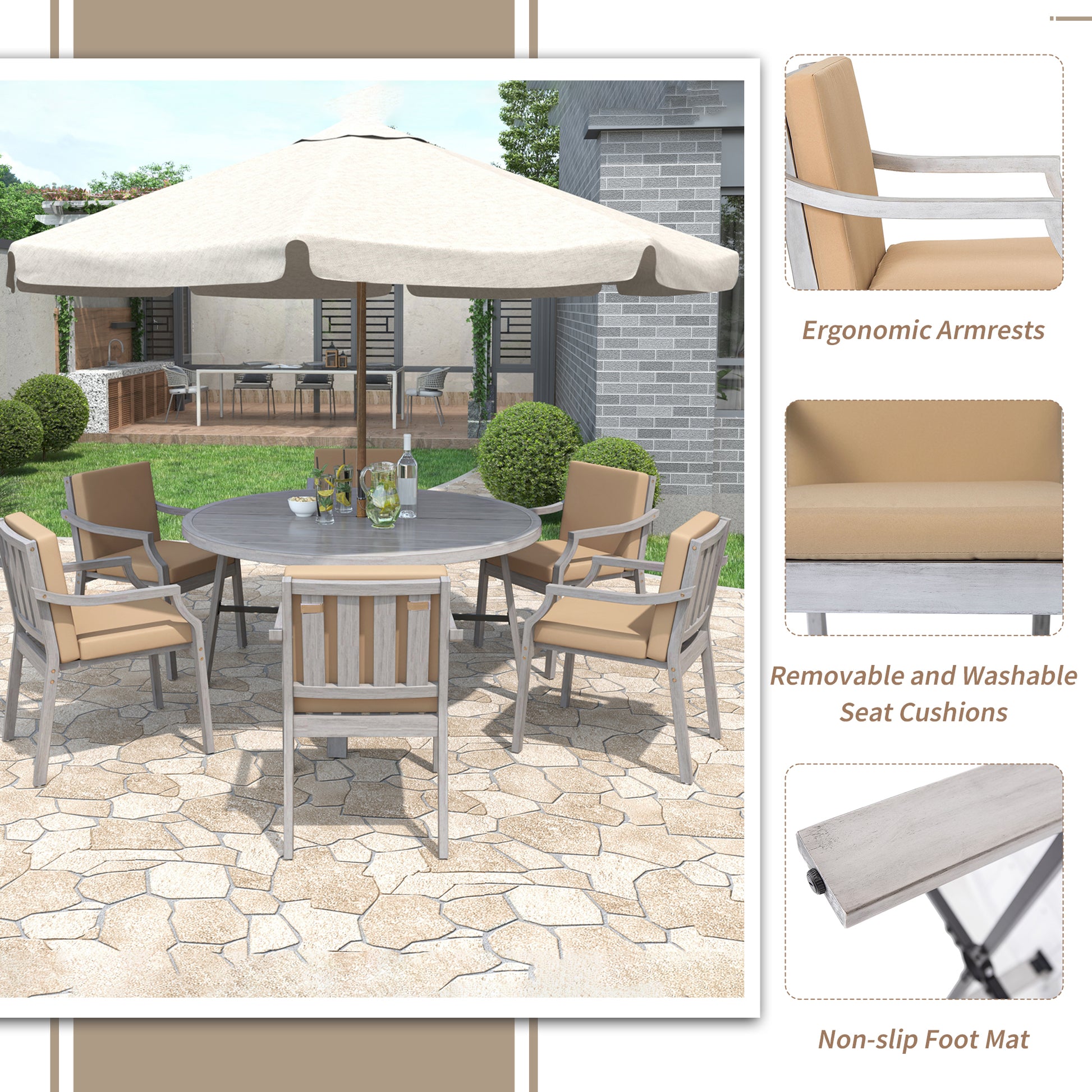 Outdoor Dinning Set 6 Person Outdoor Wooden Dinning yes-grey-weather resistant frame-water resistant