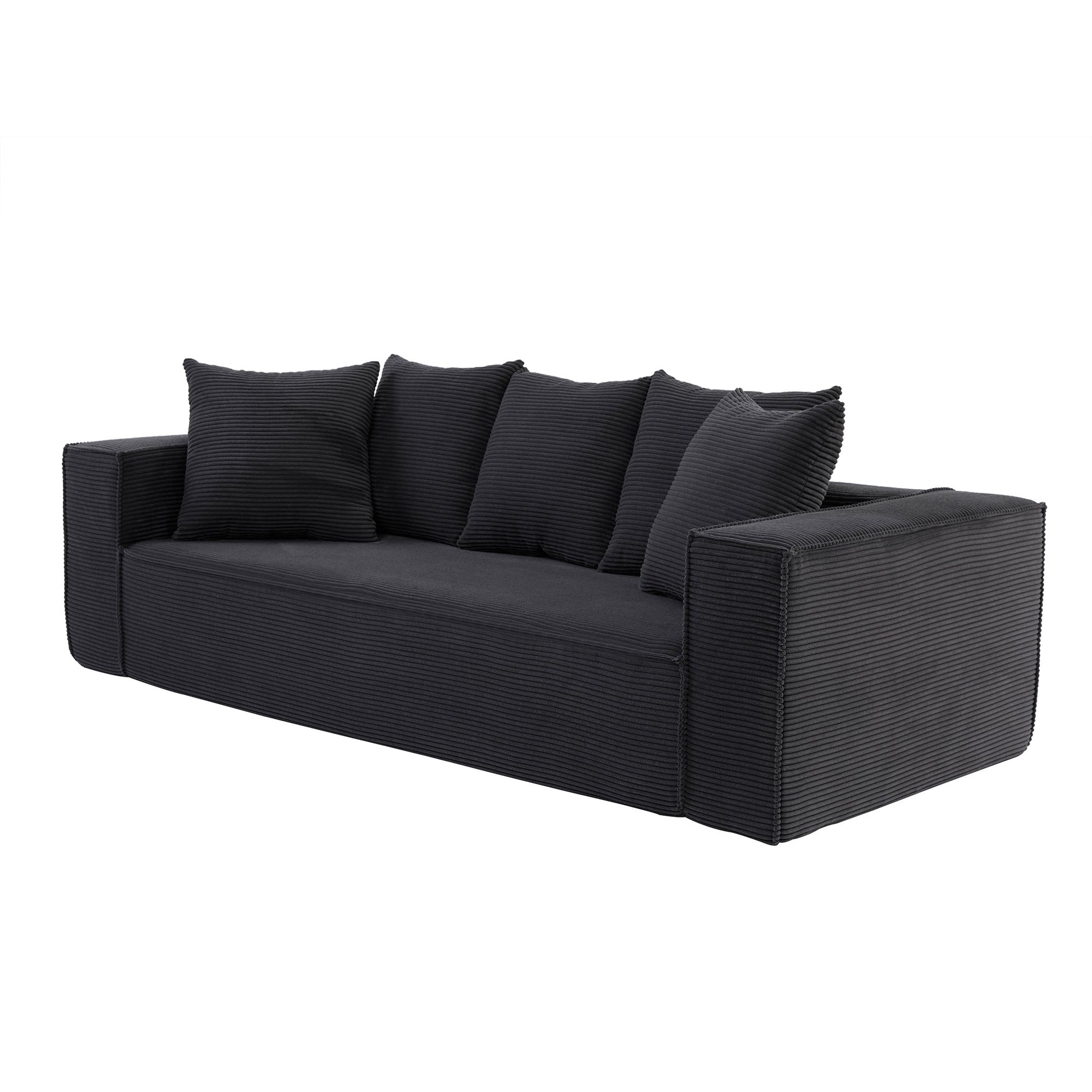 88.97 Inch Soft Corduroy Upholstery Streamlined Design Sofa With 5 Pillows, Large And Cozy 3 Seater Couch For Modern Spaces For Living Room,Office Black Black Corduroy 3 Seat