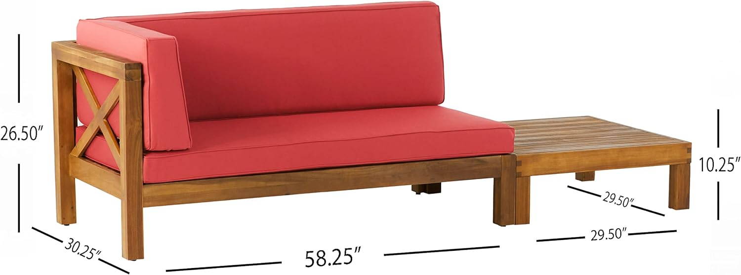 Brava X Back Corner Bench L With Coffee Table, Red Red Acacia Wood