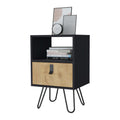 Black And Macadamia Hairpin Legs Nightstand Black Natural 1 Drawer Bedroom Drawer Storage Storage Wood