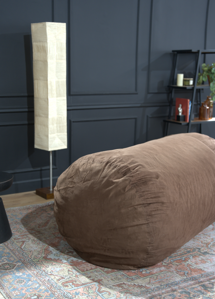 Jasper Traditional 8 Foot Cylindrical Suede Bean Bag, Brown Brown Microfiber