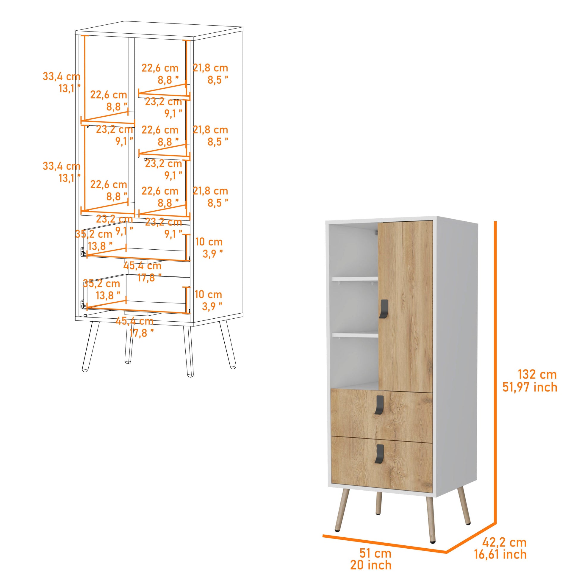 White And Macadamia 2 Drawer Tall Dresser White Natural Bedroom Wood