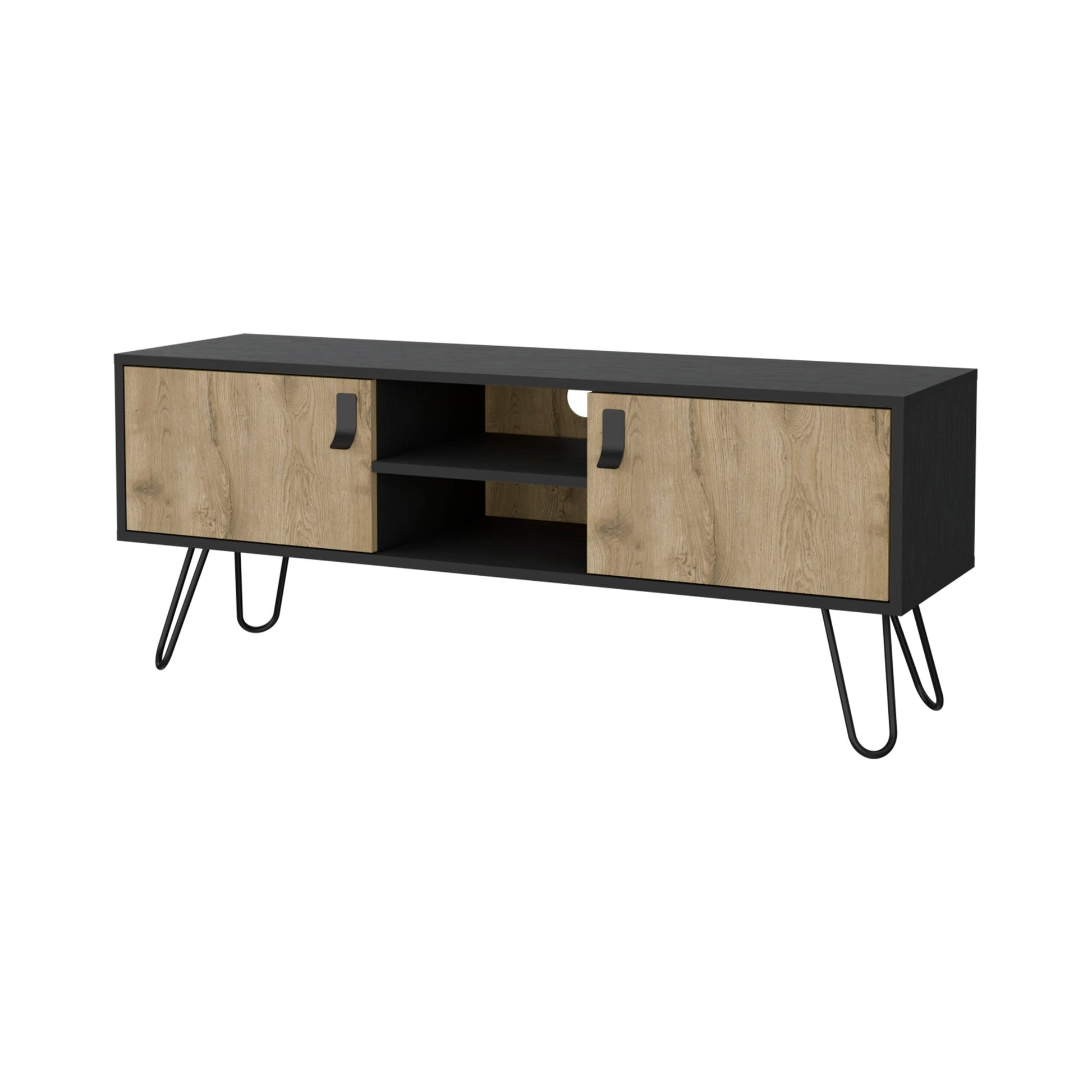 Black And Macadamia Hairpin Legs Tv Rack Black Natural Primary Living Space 40 49 Inches 40 49 Inches 50 Inches Wood