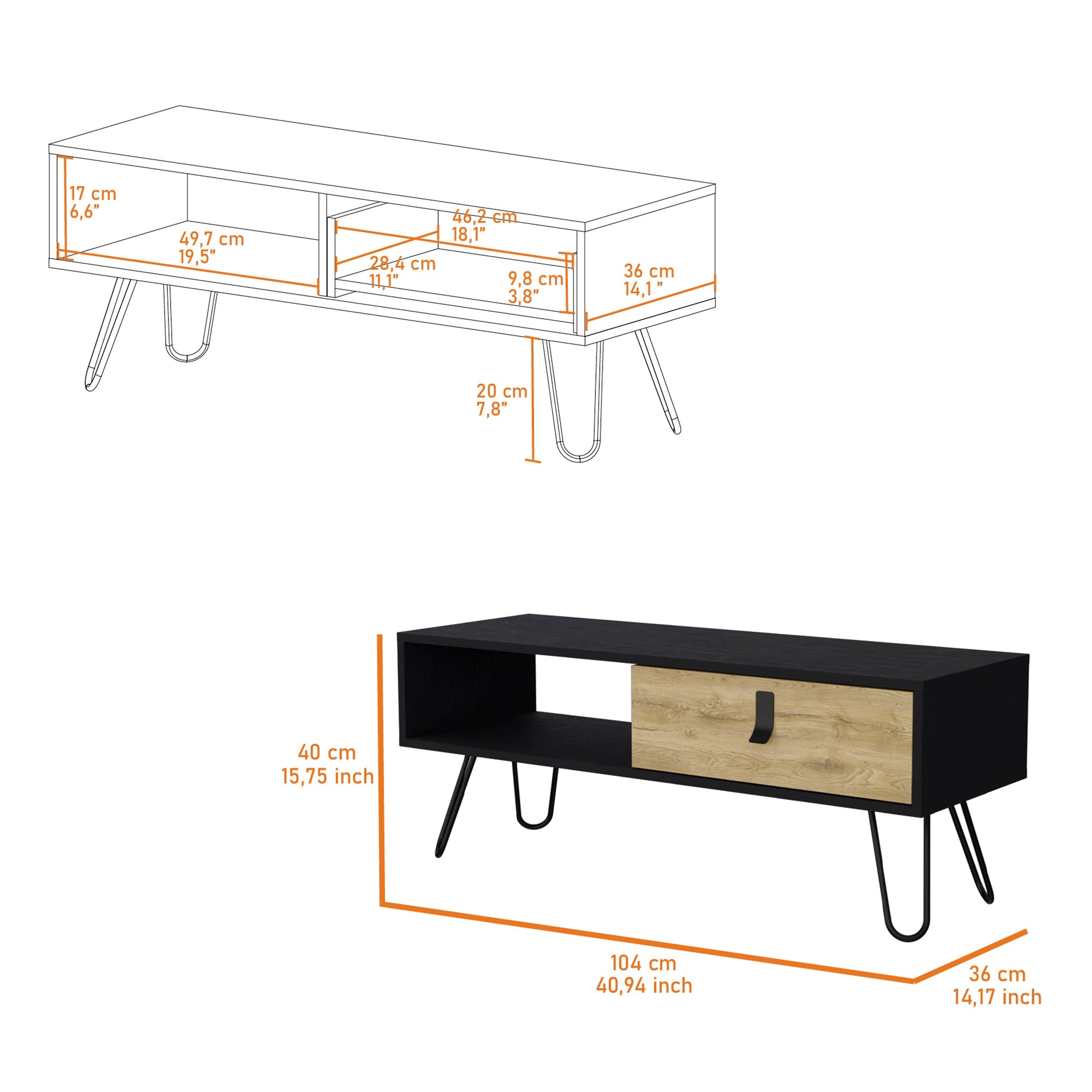 Black And Macadamia Hairpin Legs Coffee Table Black Natural Primary Living Space Rectangular Open Storage Coffee & End Tables Rectangular Wood Hairpin