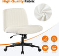 Office Chair With Wheels, Armless Office Chair, Teddy Velvet Wide Seat Home Office Chair, Cute Computer Chair With 15 Swing Backrest, Suitable For Bedrooms And Dressing Tables Wood White Handle