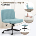 Office Chair With Wheels, Armless Office Chair, Linen Wide Seat Home Office Chair, Cute Computer Chair With 15 Swing Backrest, Suitable For Bedrooms And Dressing Tables Wood Blue Green Handle Linen