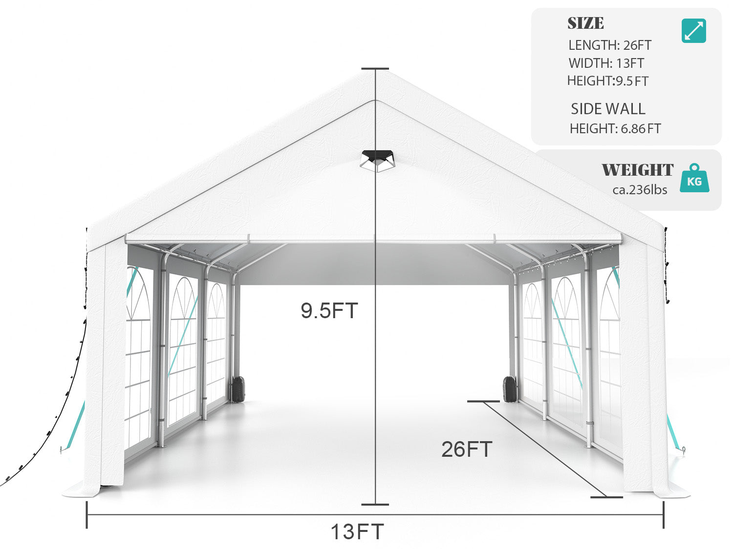 Sannwsg Party Tent 13X26Ft Heavy Duty Canopy Tent With Removable Sidewalls,3 Box Outdoor Waterproof Patio Camping Gazebo Shelter,Perfect For Wedding Holiday Birthday Bbq Backyard Evening Tent White Garden & Outdoor Metal