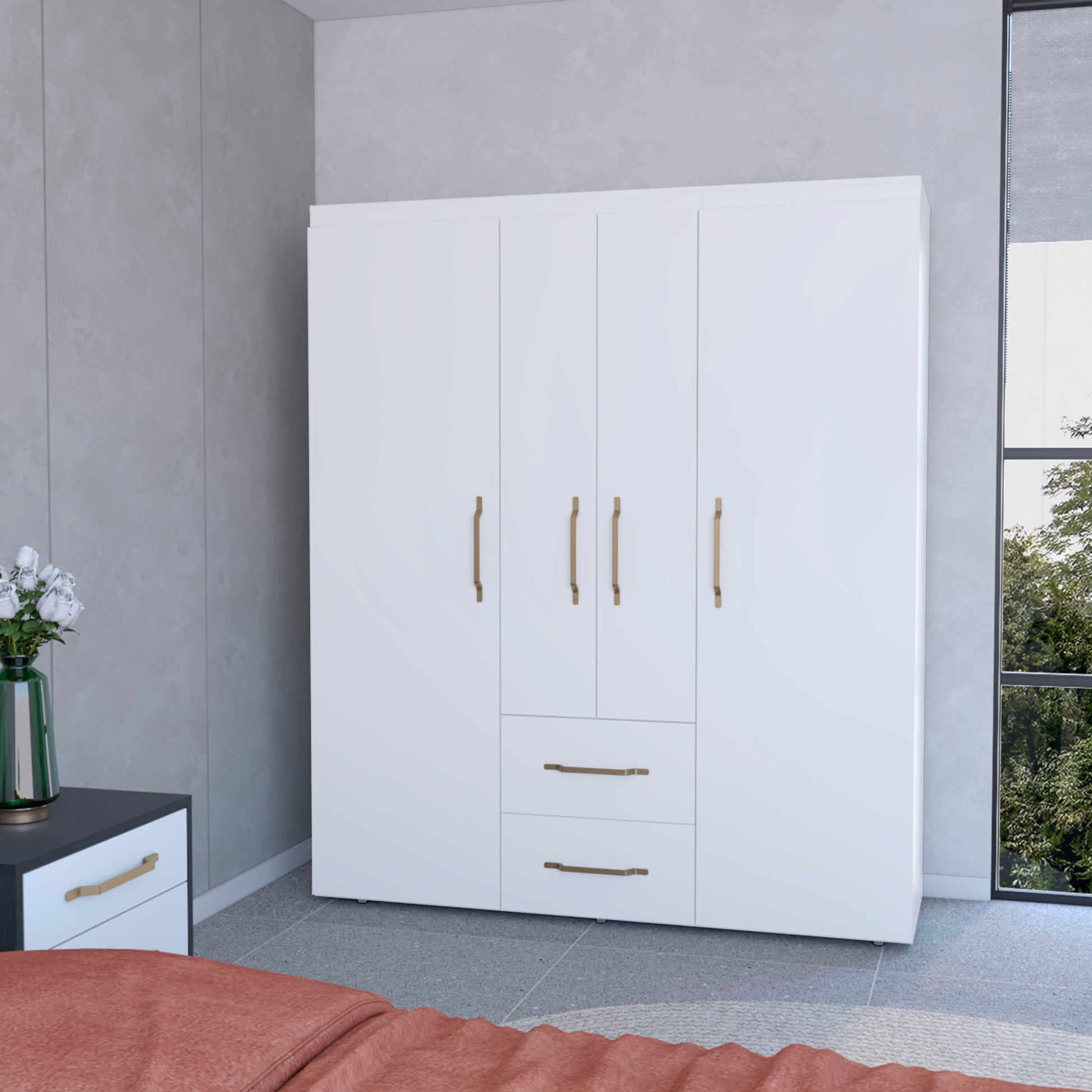 White All In One 2 Door Armoire White Bedroom Wood