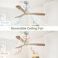 52 Inch Outdoor Farmhouse Ceiling Fan With Remote Control Solid Wood Fan Blade Reversible Motor Brushed Nickel Metal & Wood