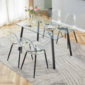 Table And Chair Set, Transparent Glass Tabletop And Black Metal Table Legs, Transparent Plastic Backrest Cushion And Black Metal Chair Legs, One Table With Four Chairs.Drt 1123 Tw 1200 Transparent Seats 4 Glass