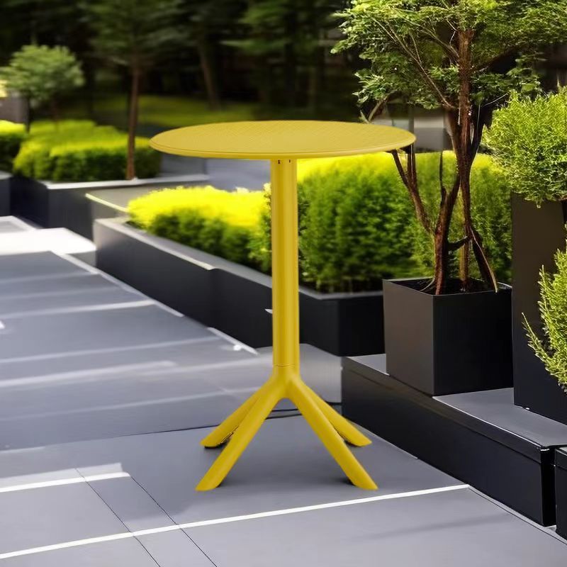 3 Piece Plastic Arm Chair Bistro Grs Premium Ocean Plastic, Mustard Yellow Mustard Plastic