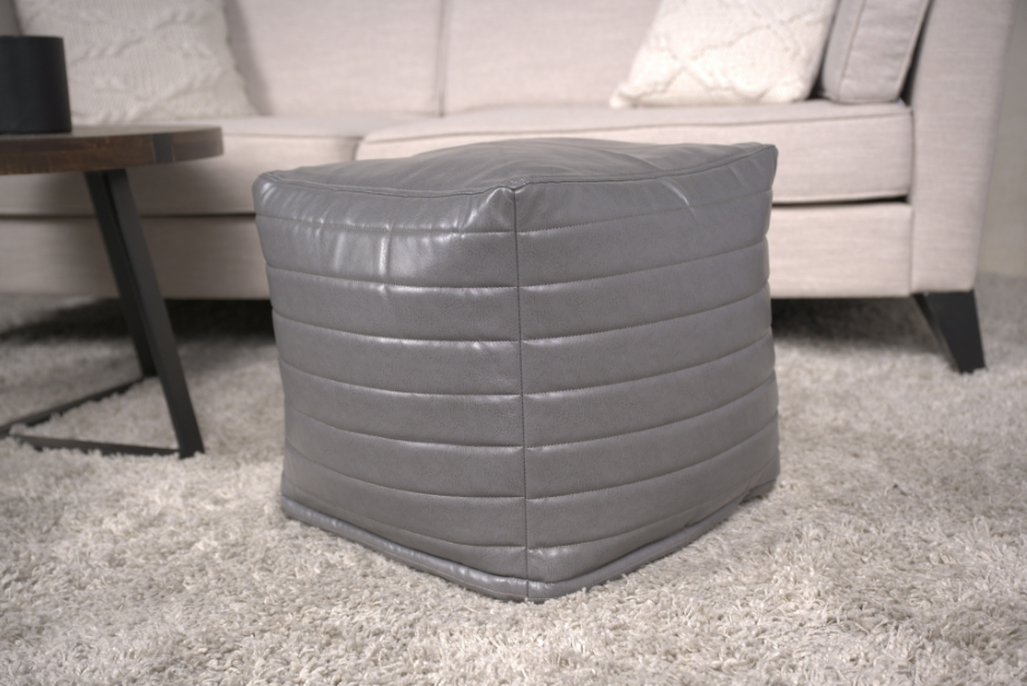 Candy Contemporary Faux Leather Suqare Pouf, Gray Grey Faux Leather