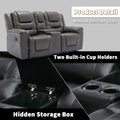 2 Seater Home Theater Recliner Manual Recliner Chair With A Storage Box And Two Cup Holders For Living Room,Bedroom, Grey Grey Foam Pu