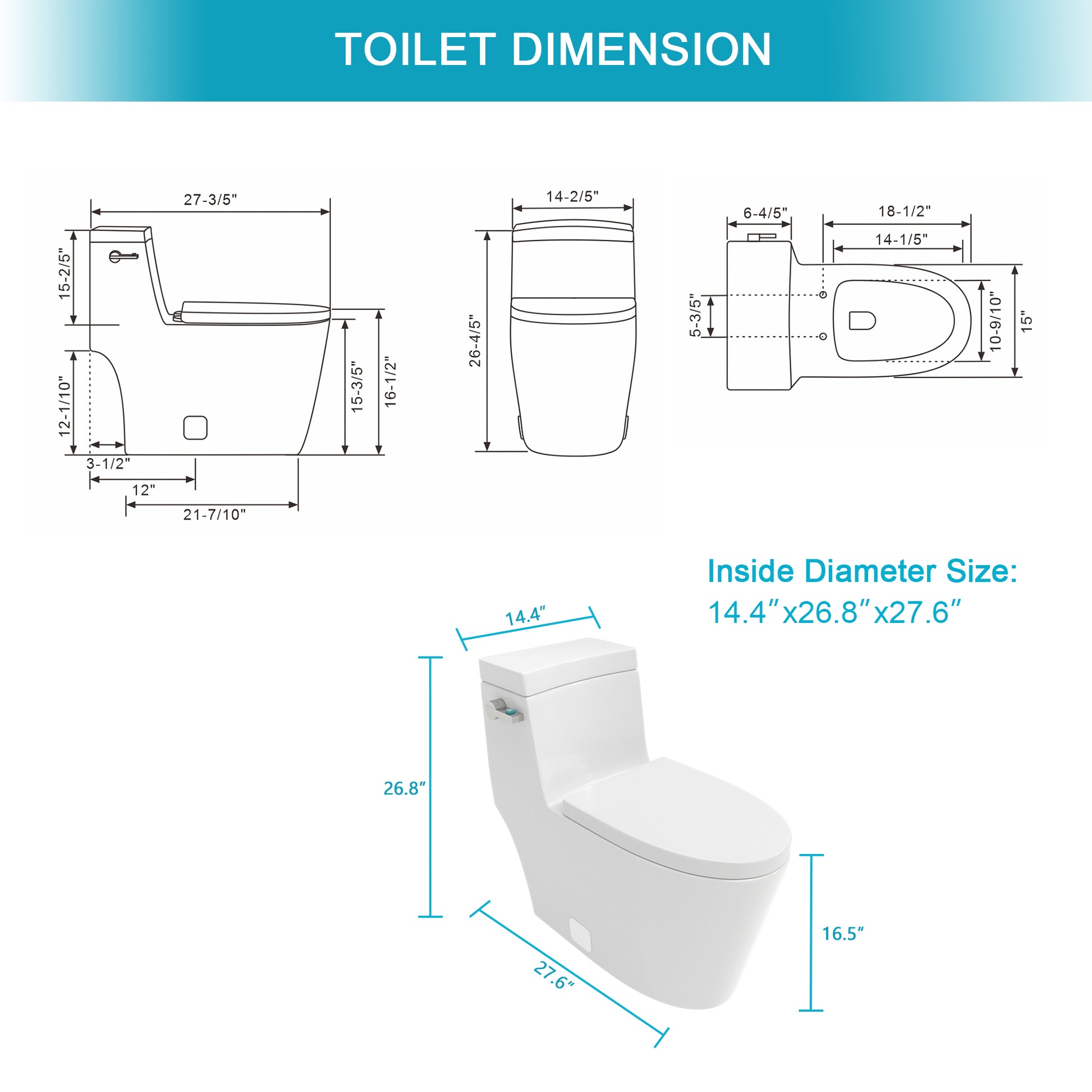 Ceramic One Piece Toilet,Single Flush With Soft Clsoing Seat White Ceramic