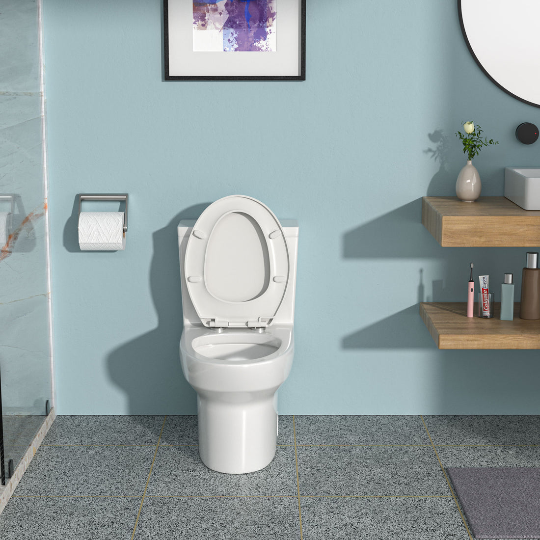 Ceramic One Piece Toilet,Dual Flush With Soft Clsoing Seat White Ceramic