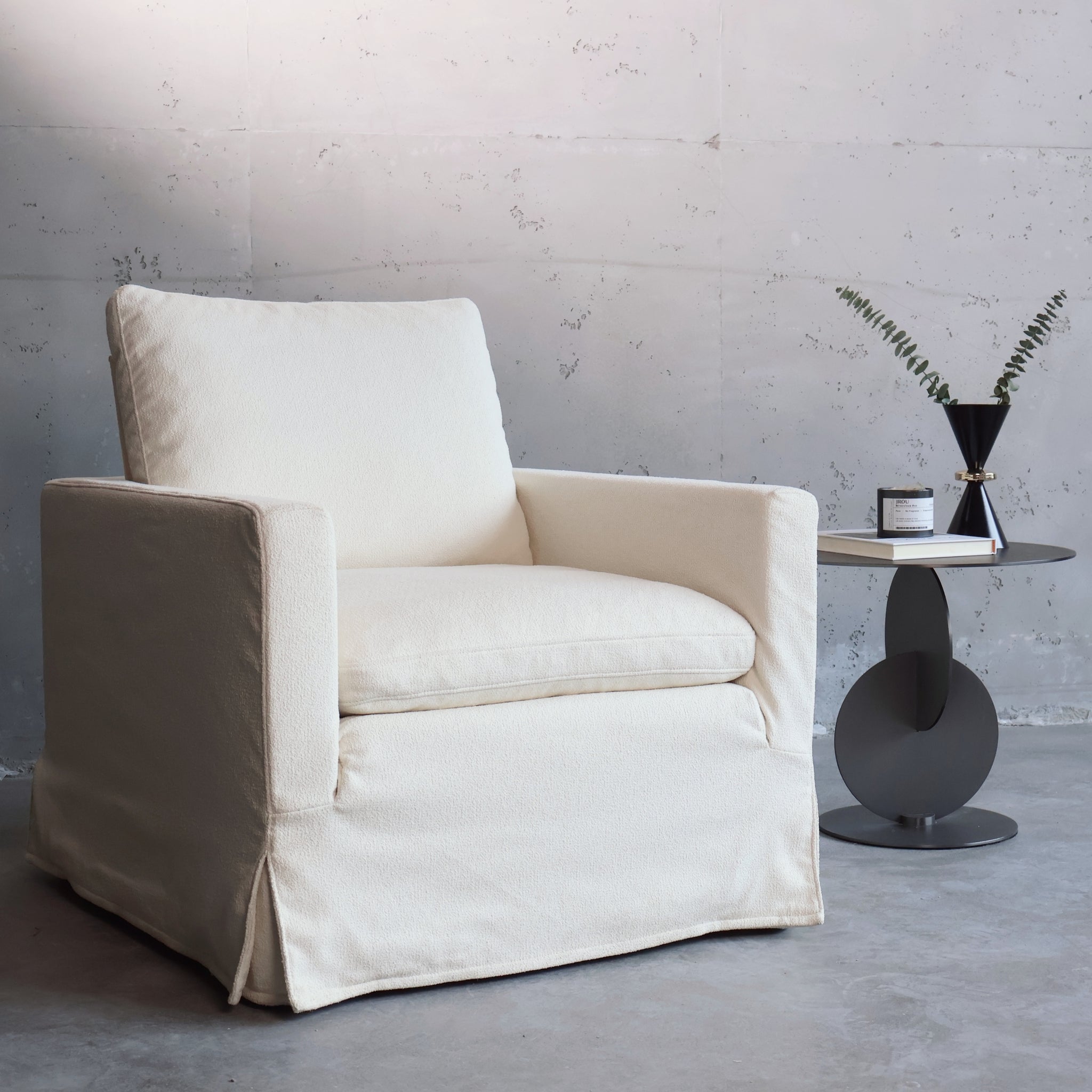 Swivel Chair with Loose Cover, Beige Fabric, Solid beige-primary living