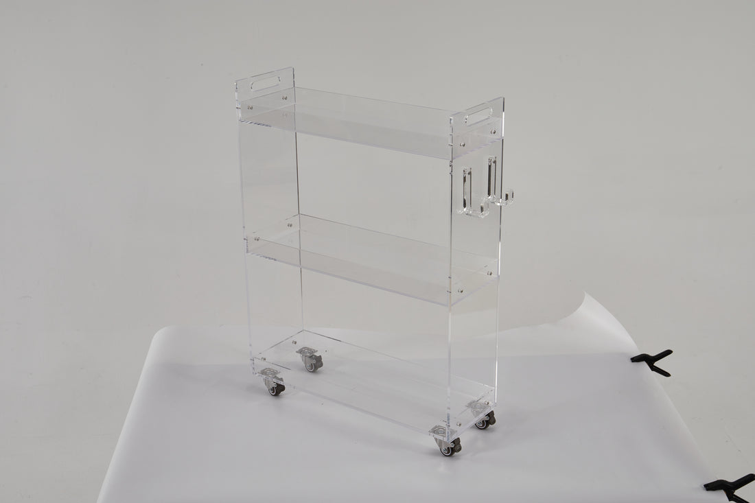 Acrylic Rolling Side Table 3 Tiers End Table With Lockable Wheels Small Clear Table For Living Room Clear Acrylic