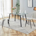 Table And Chair Set, Transparent Glass Tabletop And Black Metal Table Legs, Transparent Plastic Backrest Cushion And Black Metal Chair Legs, One Table With Four Chairs.Drt 1123 Tw 1200 Transparent Seats 4 Glass