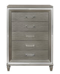 Silver Gray Metallic Finish Glam Style Storage Chest Of 5 Drawers Wooden 1Pc Modern Bedroom Furniture Acrylic Hardware Beveled Mirror Trim Silver Grey Bedroom Glam,Modern Wood