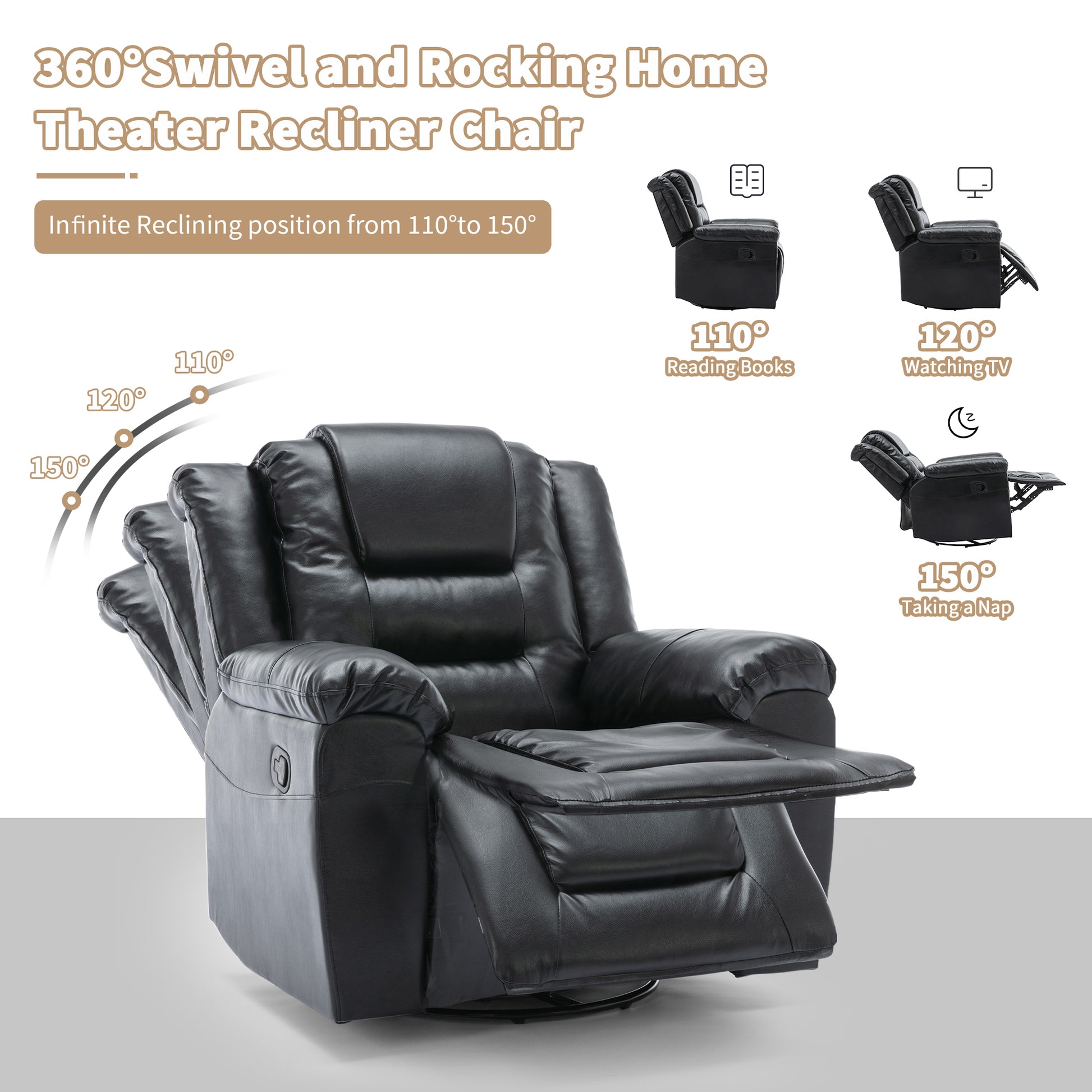 2 Seater Home Theater Recliner Manual Recliner Chair With A Storage Box And Two Cup Holders For Living Room,Bedroom, Black Old Sku:Pp302954Aab Black Foam Pu Leather