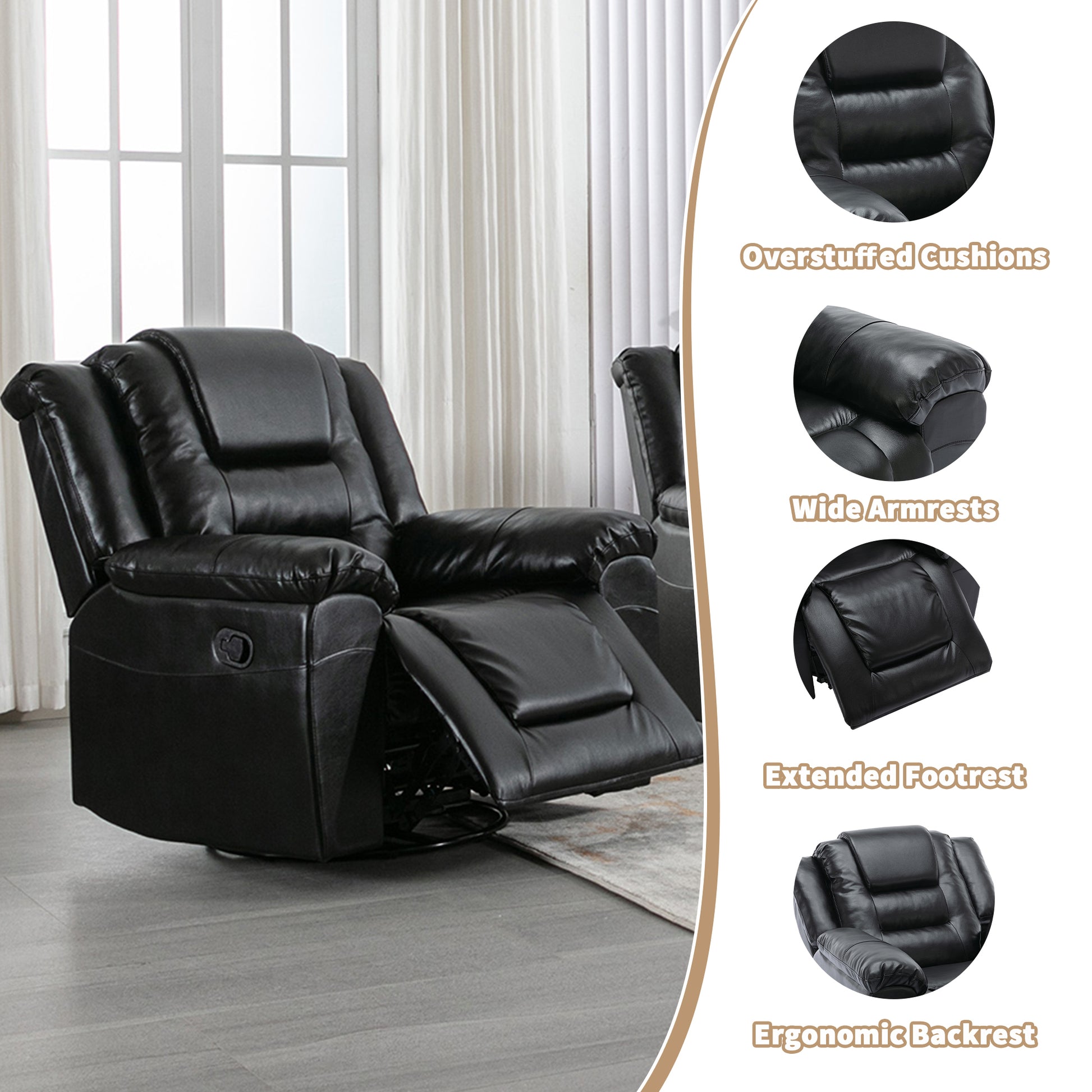 2 Seater Home Theater Recliner Manual Recliner Chair With A Storage Box And Two Cup Holders For Living Room,Bedroom, Black Old Sku:Pp302954Aab Black Foam Pu Leather