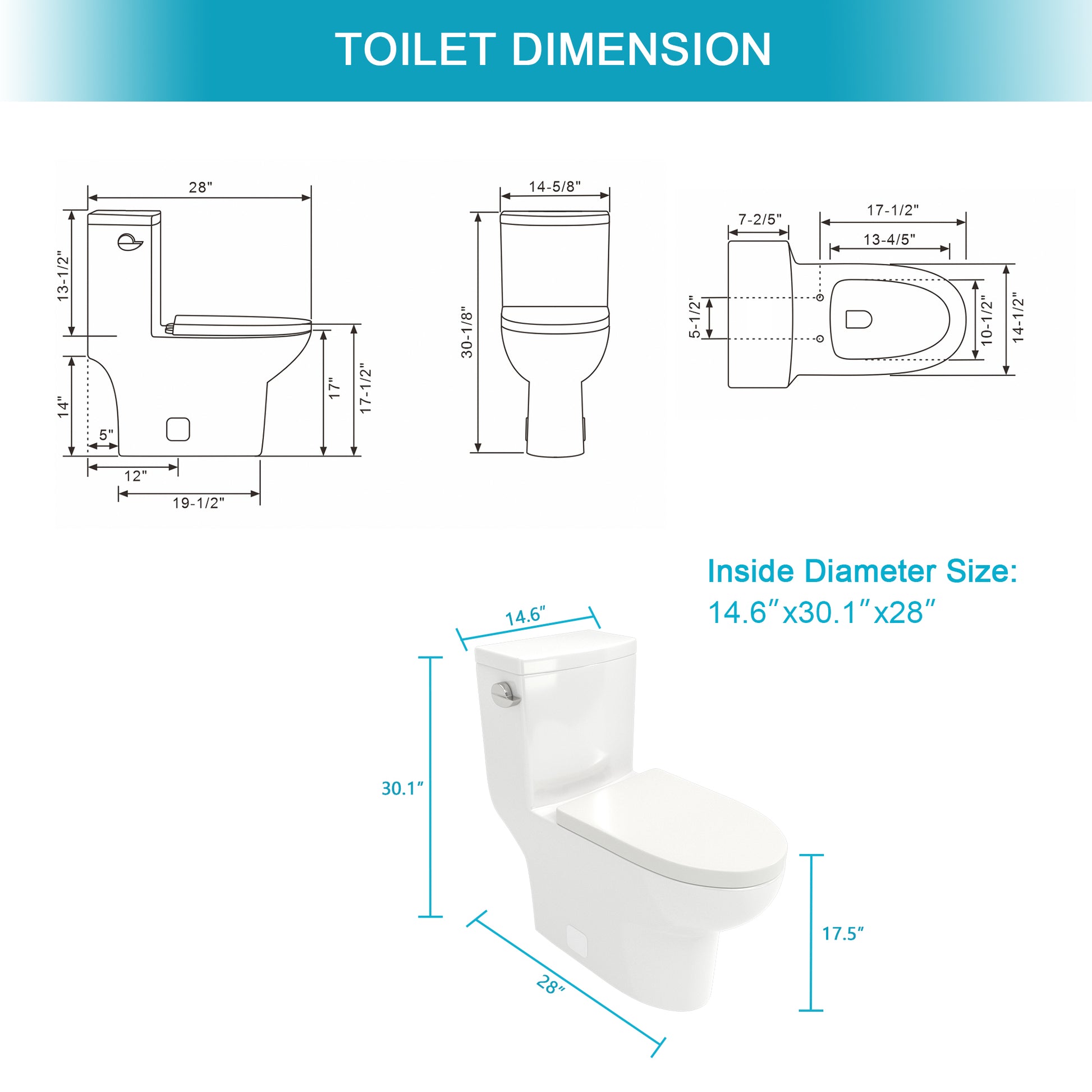 Ceramic One Piece Toilet,Single Flush With Soft Clsoing Seat White Ceramic