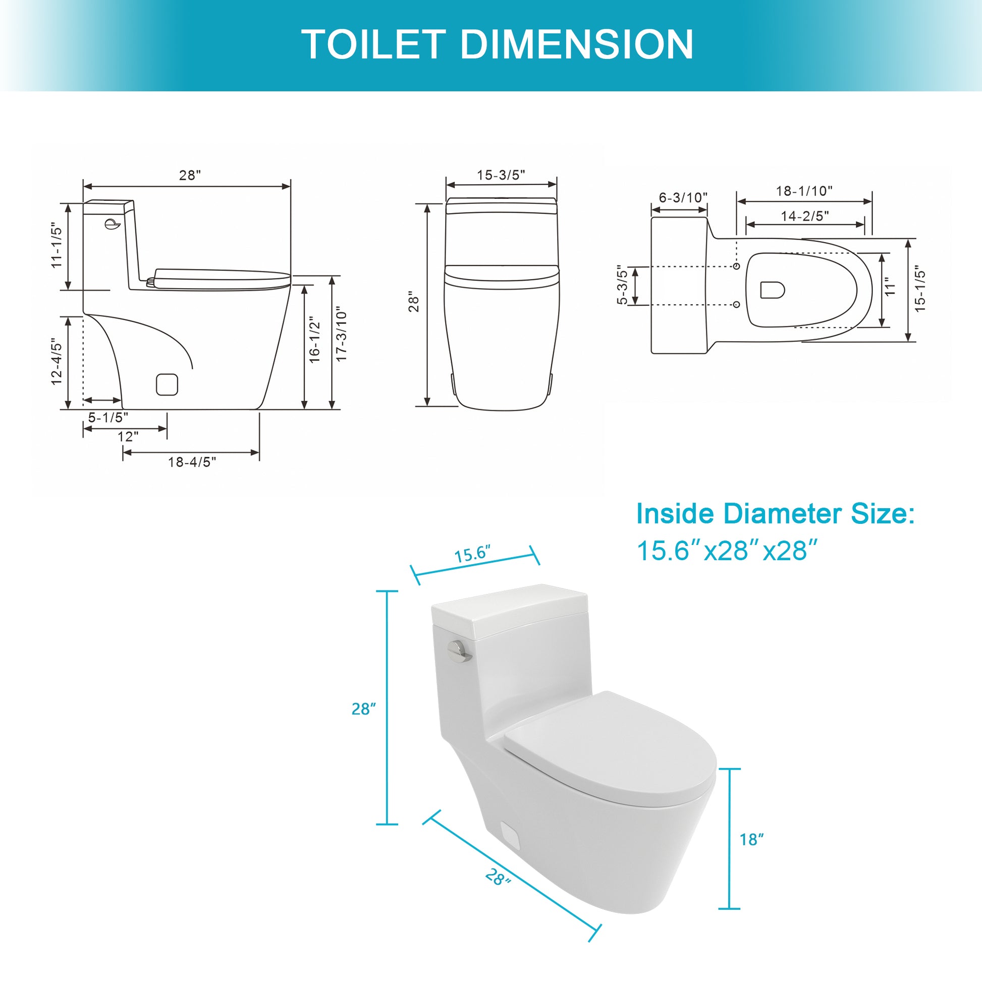 Ceramic One Piece Toilet,Single Flush With Soft Clsoing Seat White Ceramic