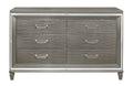 Silver Gray Metallic Finish Glam Style Dresser Of 6 Drawers Wooden 1Pc Modern Bedroom Furniture Acrylic Hardware Beveled Mirror Trim Silver Grey Bedroom Glam,Modern Wood