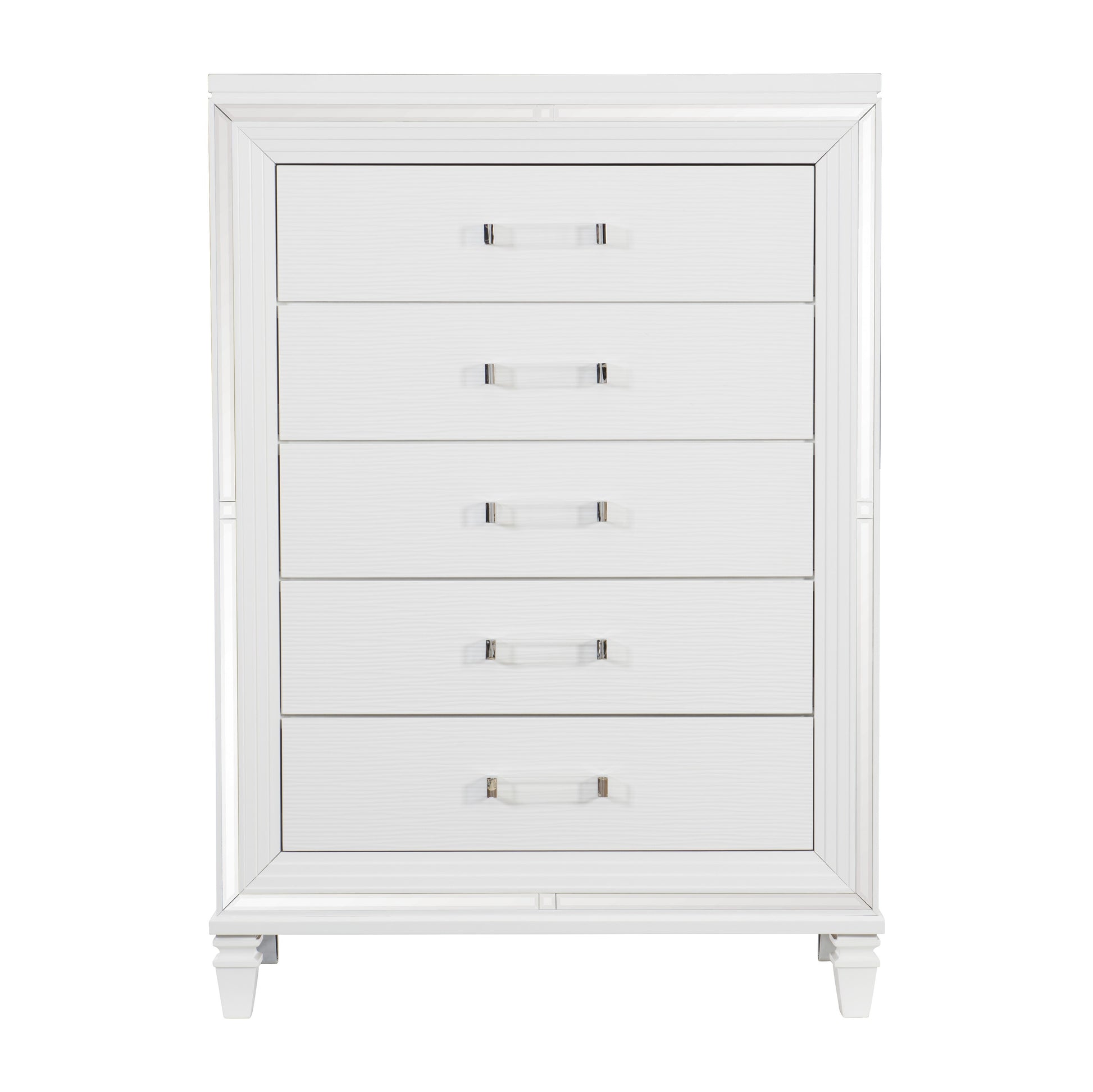 White Metallic Finish Glam Style Storage Chest Of 5 Drawers Wooden 1Pc Modern Bedroom Furniture Acrylic Hardware White Bedroom Glam,Modern Wood