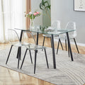 Table And Chair Set, Transparent Glass Tabletop And Black Metal Table Legs, Transparent Plastic Backrest Cushion And Black Metal Chair Legs, One Table With Four Chairs.Drt 1123 Tw 1200 Transparent Seats 4 Glass