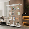 Glass Display Cabinet With 4 Shelves Extra Large, Curio Cabinets For Living Room, Bedroom, Office, White Floor Standing Glass Bookshelf, Quick Installation White Glass