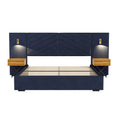 Queen Size Velvet Bed Frame Vertical Channel Tufted Wingback Headboard Upholstered Platform Bed Strong Wooden Slats No Box Spring Needed Easy Assemblyroyal Blue Queen Retro Blue Wood Light Brown Bedroom Modern Bed Frame Wood