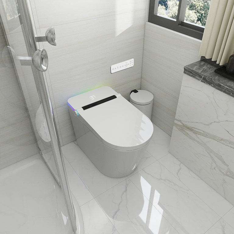 Smart Toilet With Built In Bidet Seat, Tankless Toilet With Auto Lid Opening, Closing And Flushing, Heated Seat, Digital Display, Elongated White Silver Bathroom Modern Ceramic