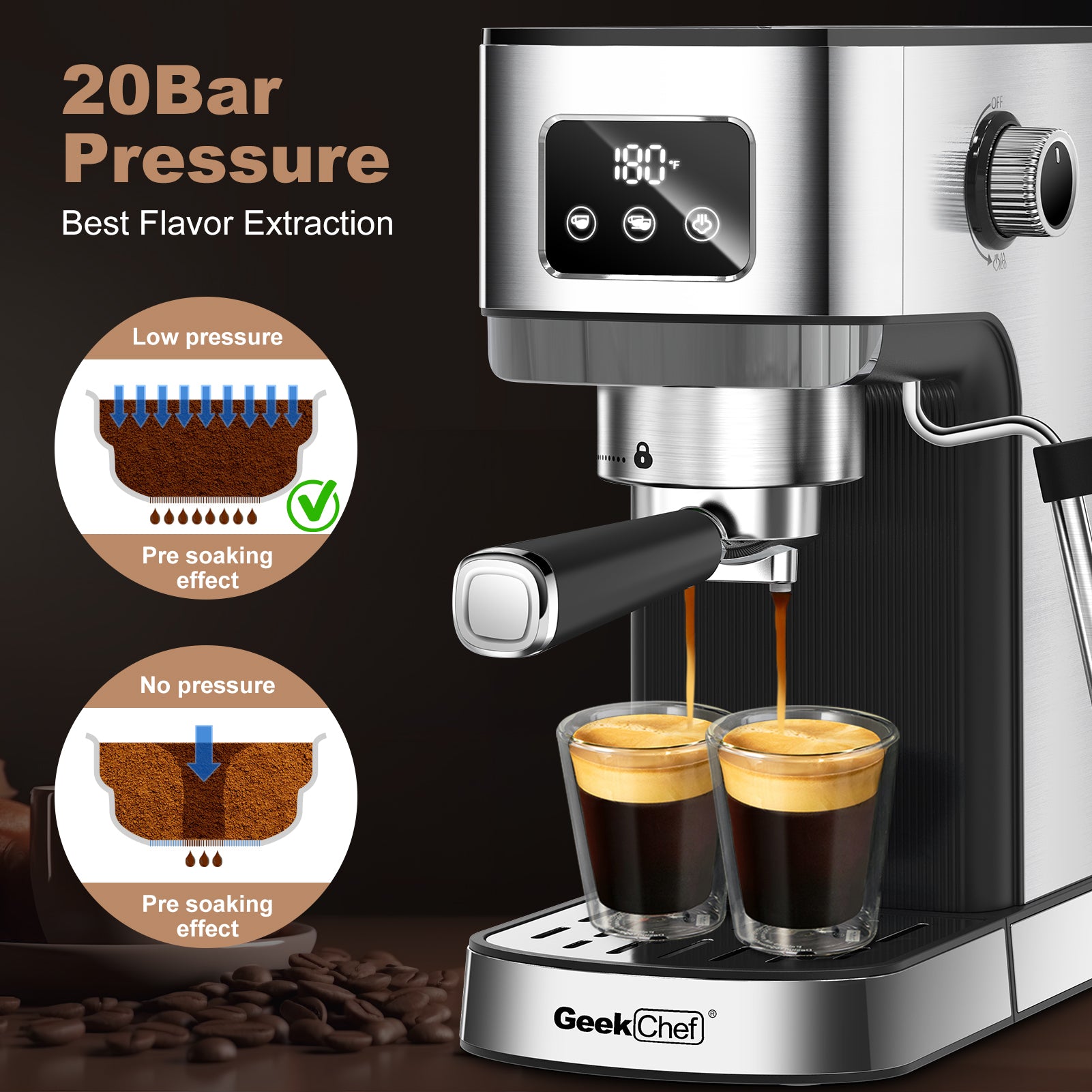 Geek Chef Espresso Machine, Cappuccino & Latte