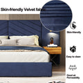 Queen Size Velvet Bed Frame Vertical Channel Tufted Wingback Headboard Upholstered Platform Bed Strong Wooden Slats No Box Spring Needed Easy Assemblyroyal Blue Queen Retro Blue Wood Light Brown Bedroom Modern Bed Frame Wood