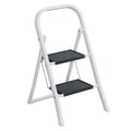 2 Step Ladder, Step Stool For Adults, Folding Step Stool With Wide Anti Slip Pedal, Sturdy Steel Ladder White Black Iron Plastic