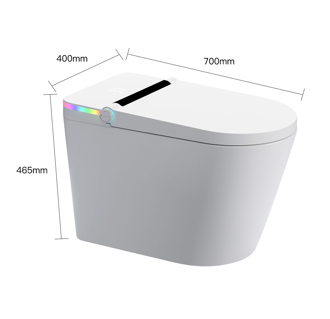 Smart Toilet With Built In Bidet Seat, Tankless Toilet With Auto Lid Opening, Closing And Flushing, Heated Seat, Digital Display, Elongated White Silver Bathroom Modern Ceramic