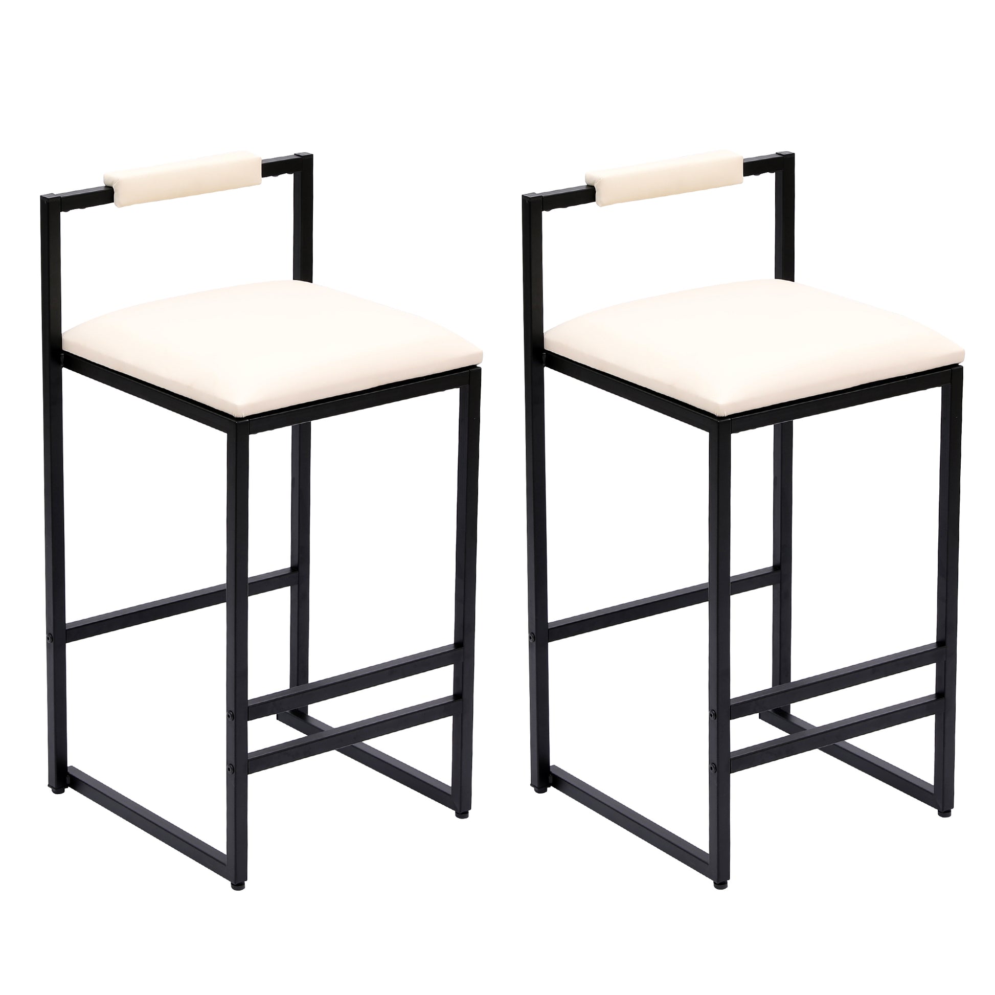 Set Of 2 Barstools Faux Leather Upholstered Bar Stools Modern Metal Frame Dining Chairs For Counter, Kitchen Island Beige Beige Dining Room Foam Square Modern Set Of 2 Foam Metal