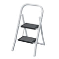 2 Step Ladder, Step Stool For Adults, Folding Step Stool With Wide Anti Slip Pedal, Sturdy Steel Ladder White Black Iron Plastic