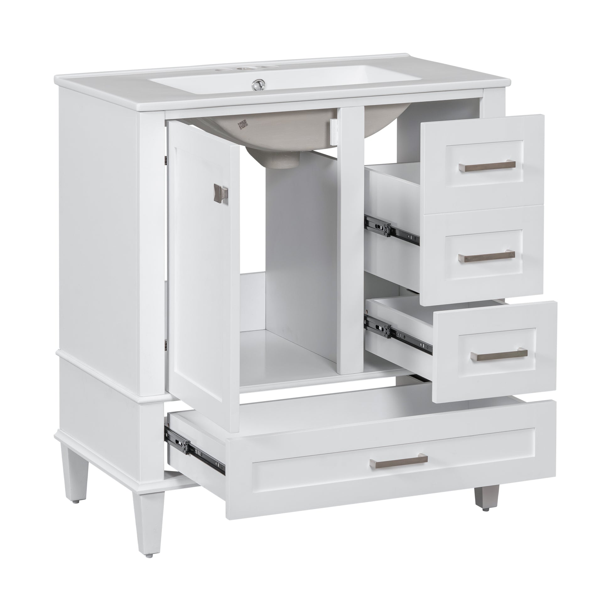 30" Bathroom Vanitymodern Bathroom Cabinet With Sink Combo Set, Bathroom Storage Cabinet With A Soft Closing Door And 3 Drawers, Solid Wood Frame White White Bathroom Solid Wood Mdf