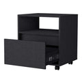 Black 1 Drawer Nightstand Black 1 Drawer Bedroom Open Storage Wheels Black Wood