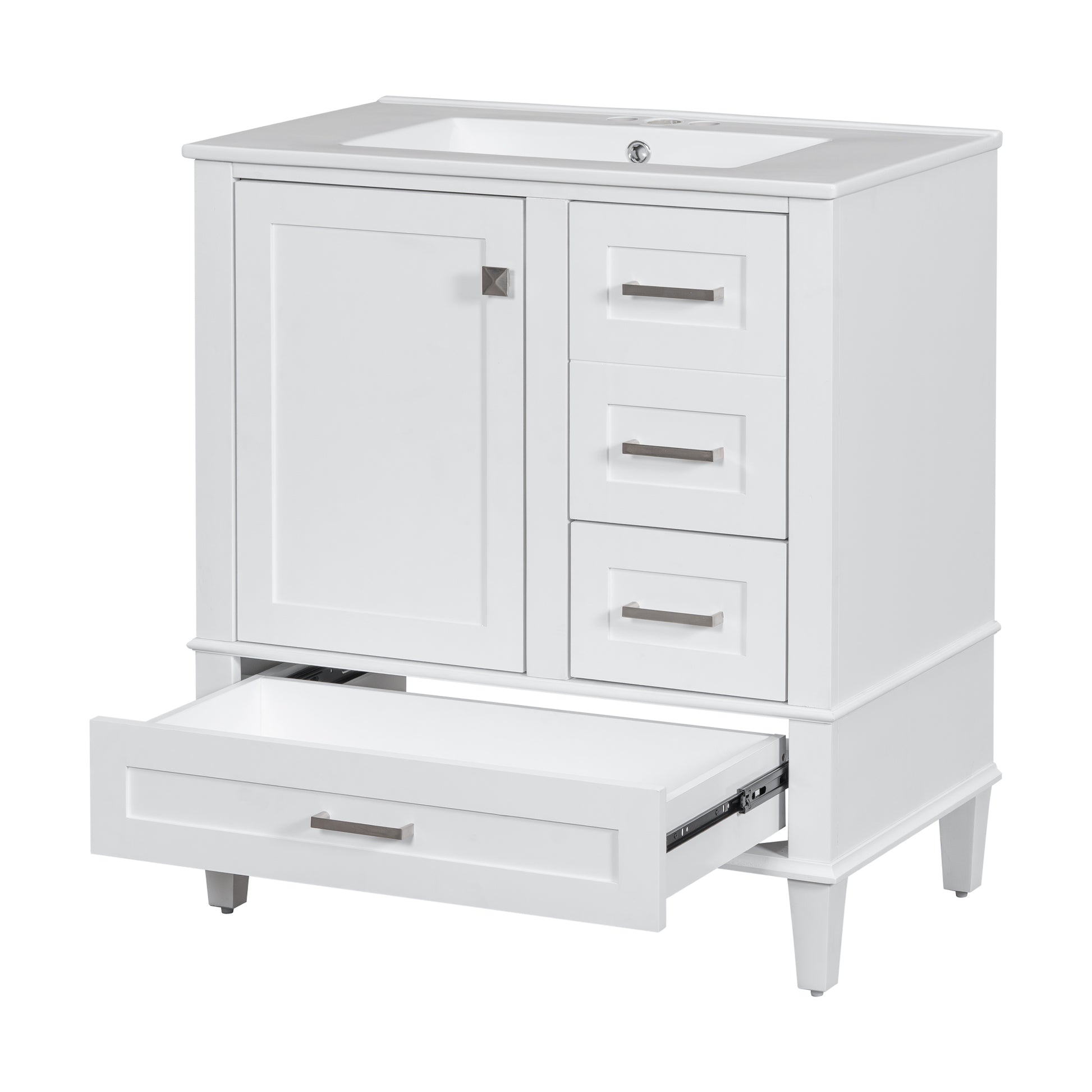 30" Bathroom Vanitymodern Bathroom Cabinet With Sink Combo Set, Bathroom Storage Cabinet With A Soft Closing Door And 3 Drawers, Solid Wood Frame White White Bathroom Solid Wood Mdf