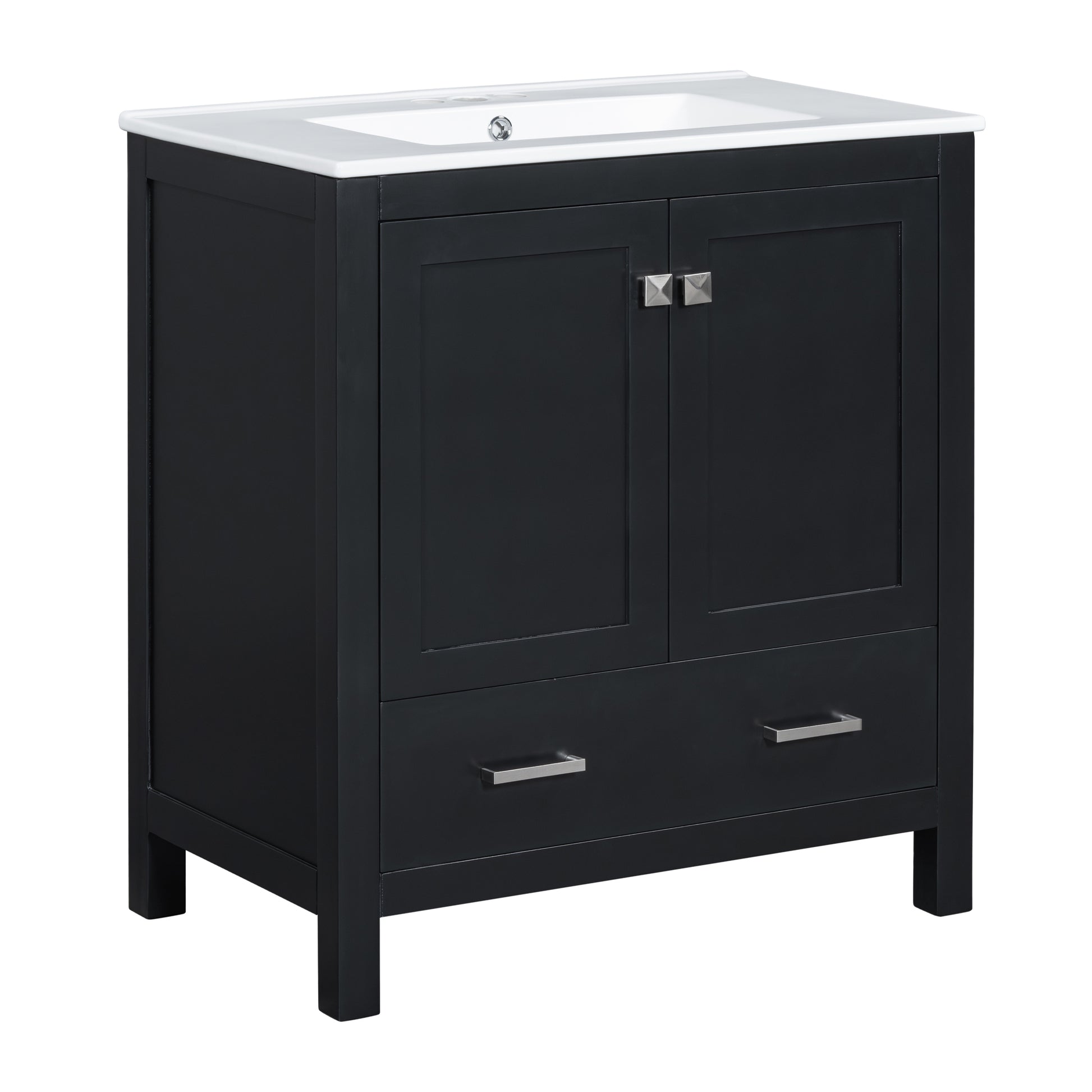 30" Black Bathroom Vanity With Single Sink, Combo Cabinet Undermount Sink, Bathroom Storage Cabinet With 2 Doors And A Drawer, Soft Closing, Multifunctional Storage, Solid Wood Frame Black Bathroom Solid Wood Mdf