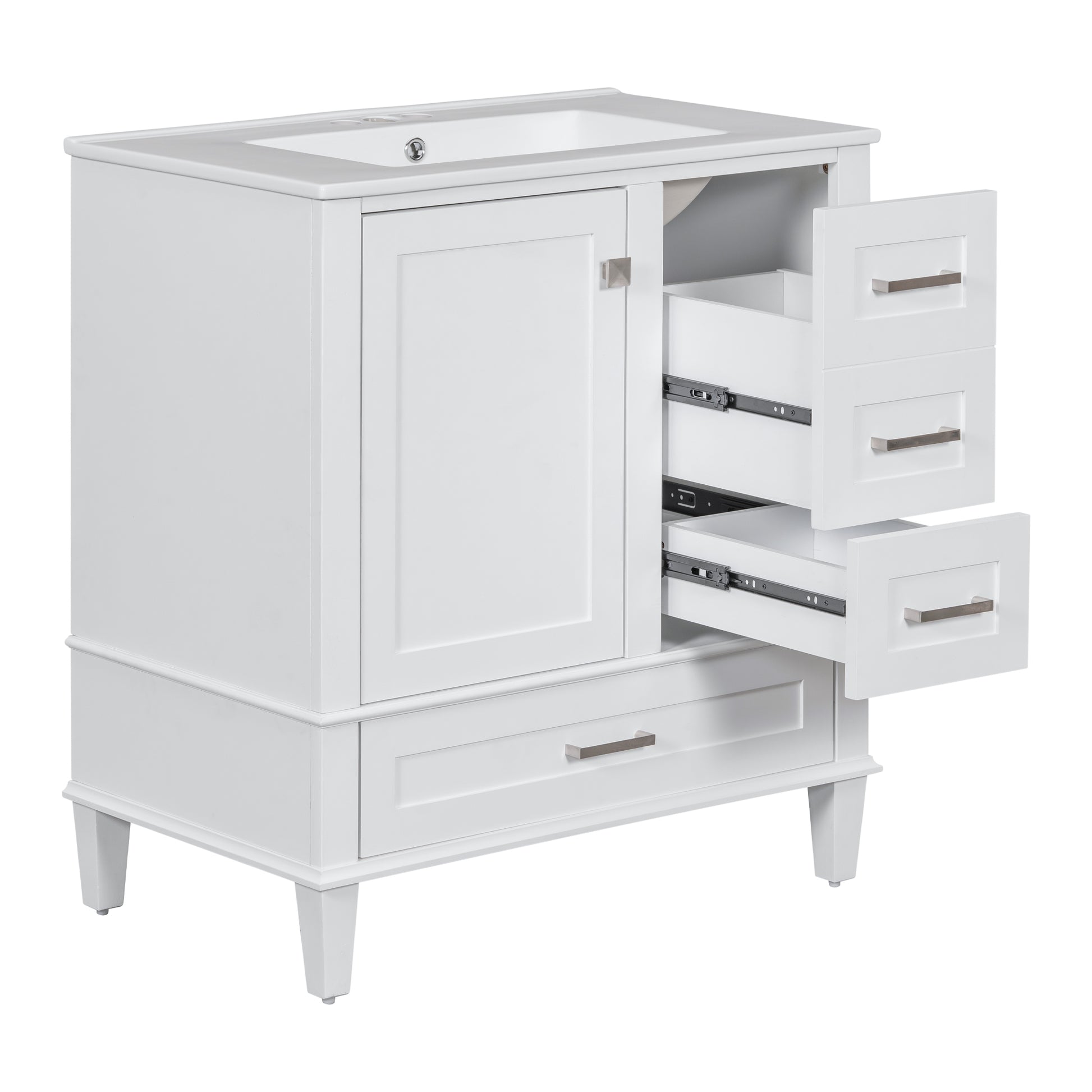 30" Bathroom Vanitymodern Bathroom Cabinet With Sink Combo Set, Bathroom Storage Cabinet With A Soft Closing Door And 3 Drawers, Solid Wood Frame White White Bathroom Solid Wood Mdf