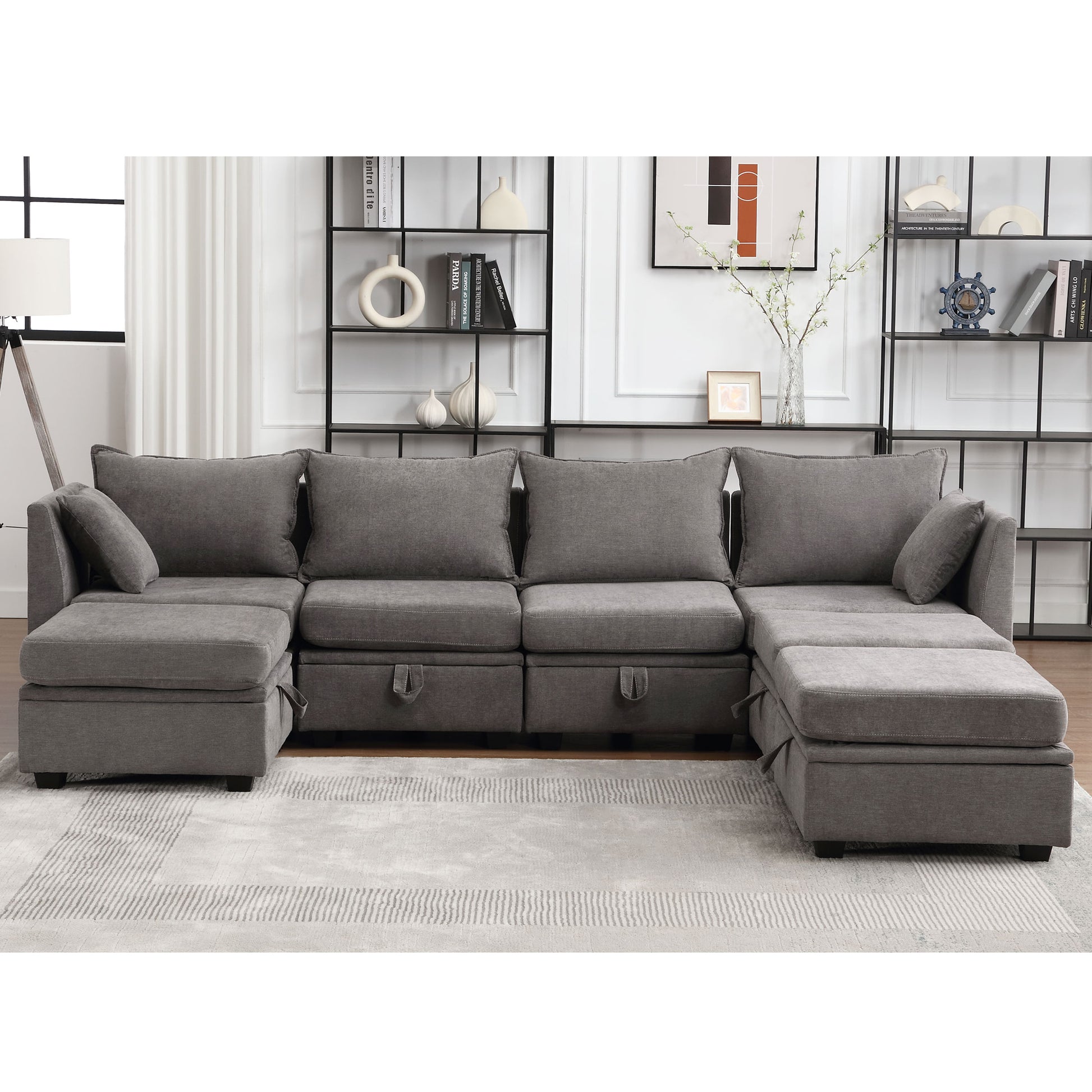 Modular Sectional Sofa, Convertible U Shaped Sofa Couch With Storage, 7 Seat Sleeper Sectional Sofa Set, Flexible Modular Combinations Fabric Couch For Living Room Grey, 7 Seat Sofa Grey Wood Soft Heavy Duty Fabric 7 Seat