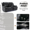 Home Theater Recliner Set Manual Recliner Chair With A Led Light Strip Two Built In Cup Holders For Living Room,Bedroom, Black Black Foam Pu