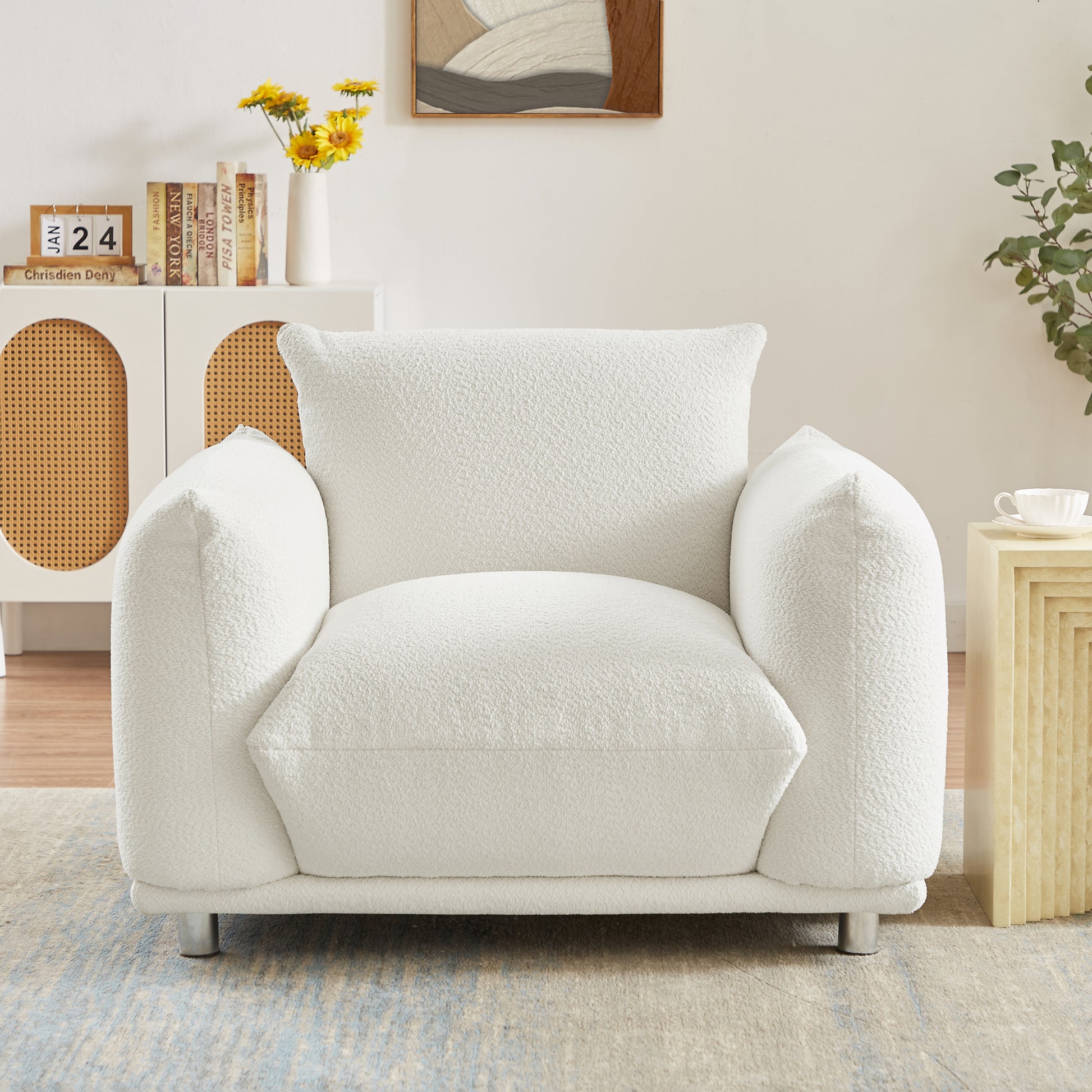 Sherpa Accent Chair Single Sofa 42"W Accent Chair For Bedroom Living Room Apartment, White White Contemporary Foam Fabric 1 Seat