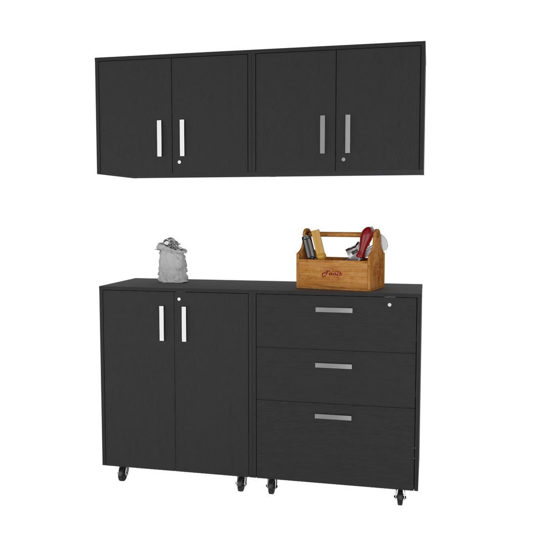 Haley Black 4 Piece Garage Set Black Wood