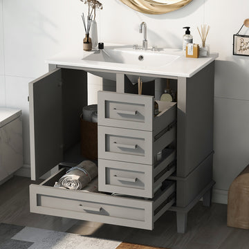 30" Bathroom Vanitymodern Bathroom Cabinet With Sink Combo Set, Bathroom Storage Cabinet With A Soft Closing Door And 3 Drawers, Solid Wood Frame Grey Grey Bathroom Solid Wood Mdf